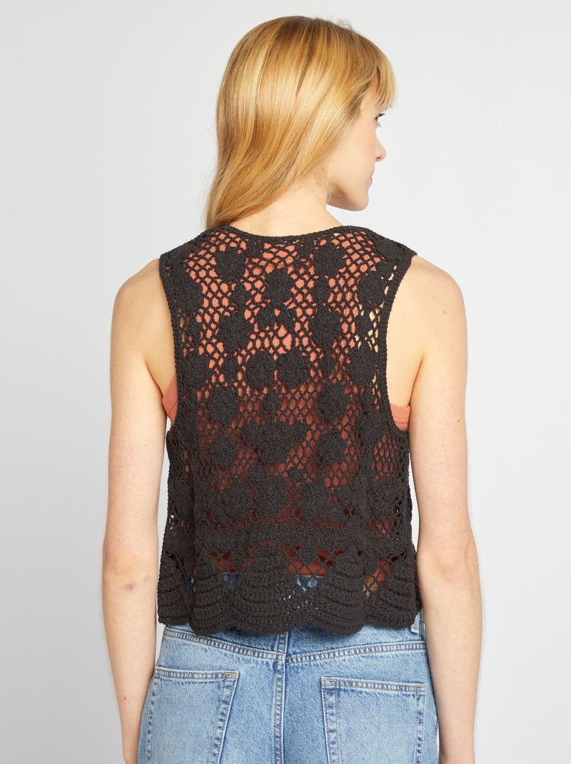 Gilet sans manches en macramé noir - Kiabi