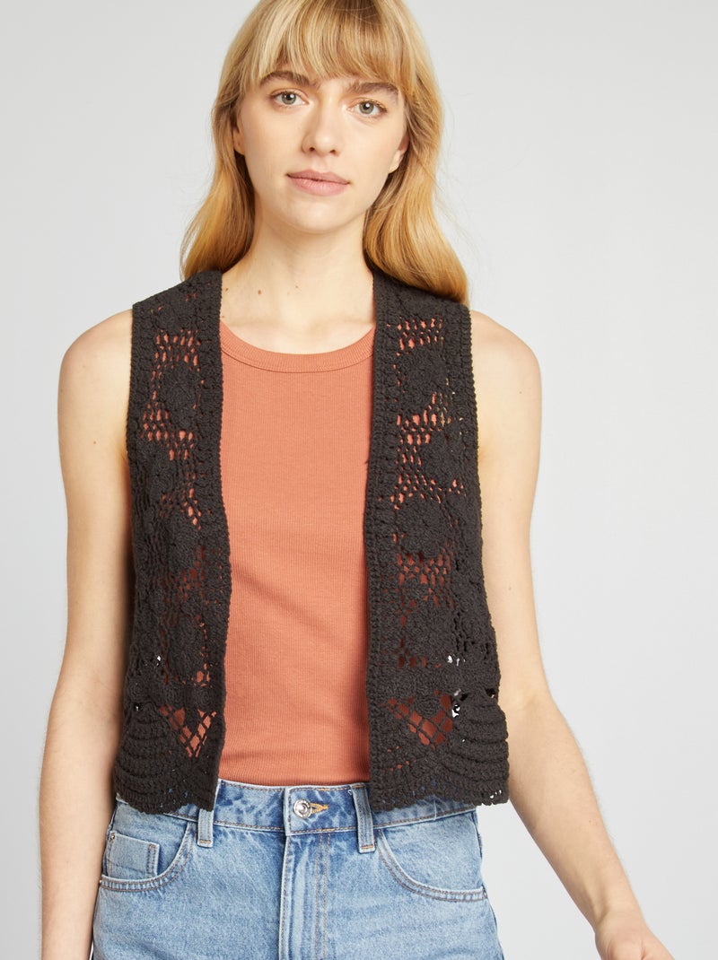 Gilet sans manches en macramé noir - Kiabi