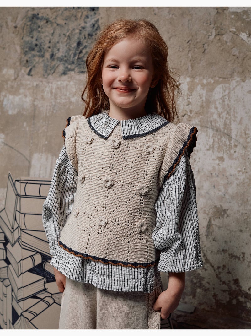 Gilet sans manches en maille à détails en crochet B&S Beige clair - Kiabi