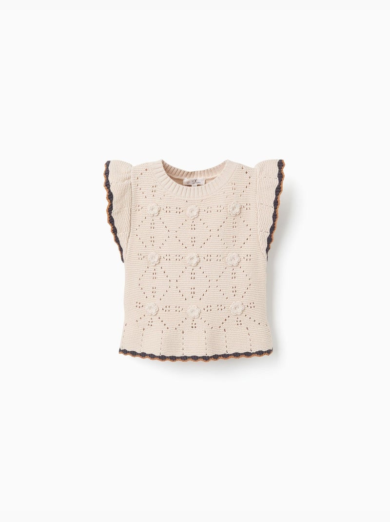 Gilet sans manches en maille à détails en crochet B&S Beige clair - Kiabi