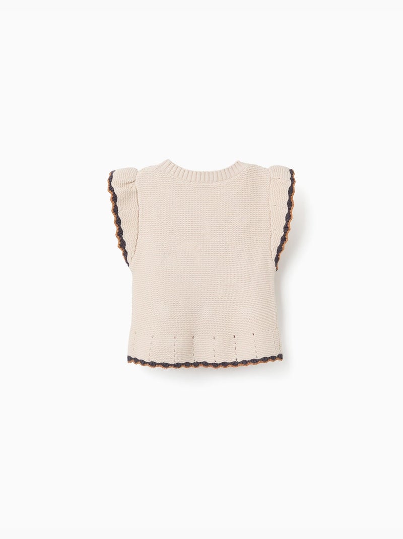 Gilet sans manches en maille à détails en crochet B&S Beige clair - Kiabi
