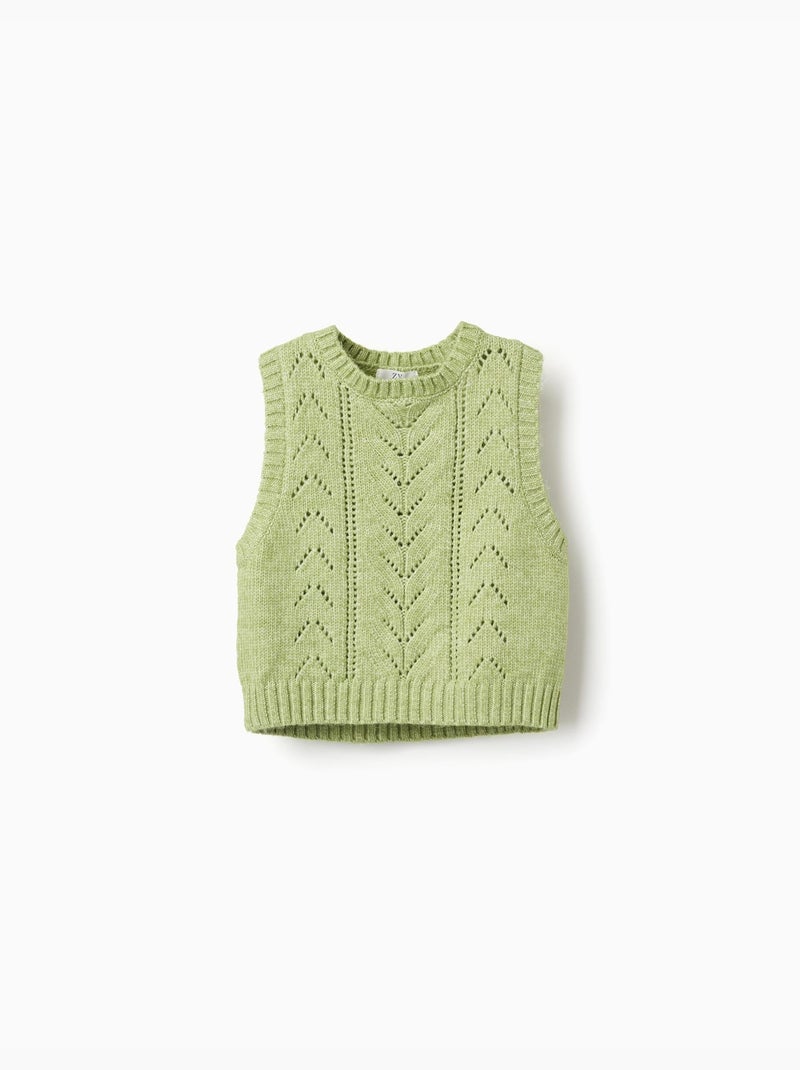 Gilet sans manches en maille ajourée Vert clair - Kiabi