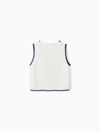 Gilet sans manches en maille coton avec fleurs brodées