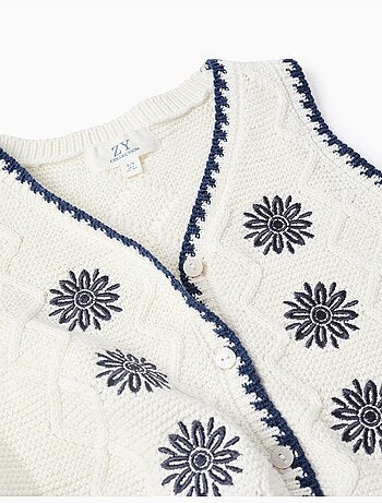 Gilet sans manches en maille coton avec fleurs brodées