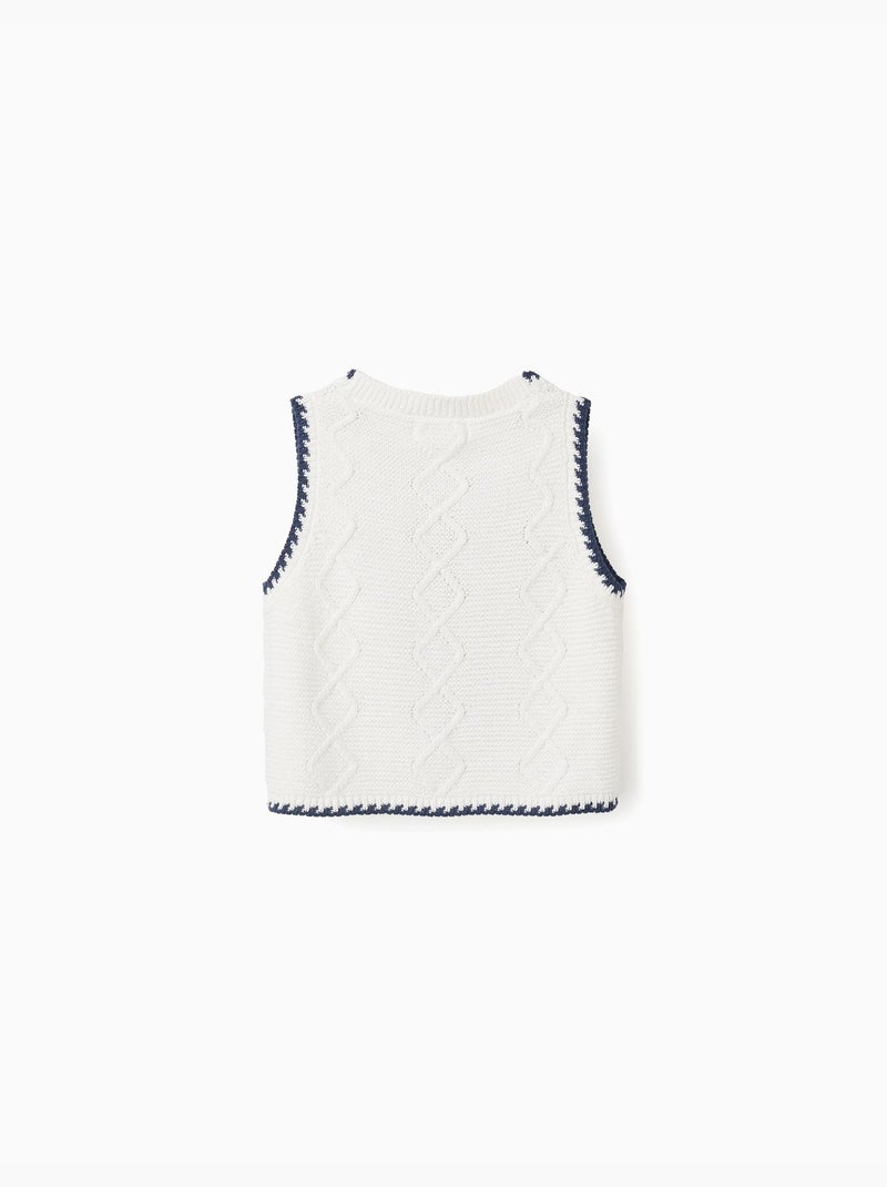 Gilet sans manches en maille coton avec fleurs brodées Beige clair - Kiabi