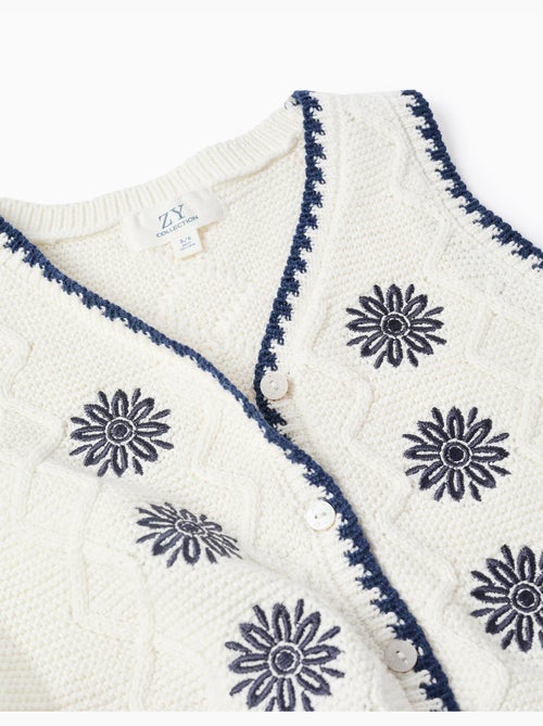 Gilet sans manches en maille coton avec fleurs brodées - Kiabi