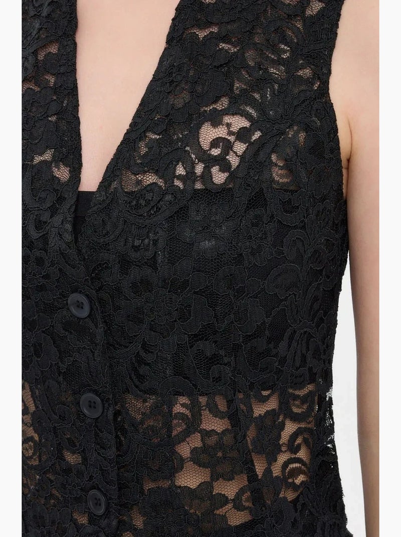 Gilet sans manches en maille de dentelle à col en v hiccup Noir - Kiabi
