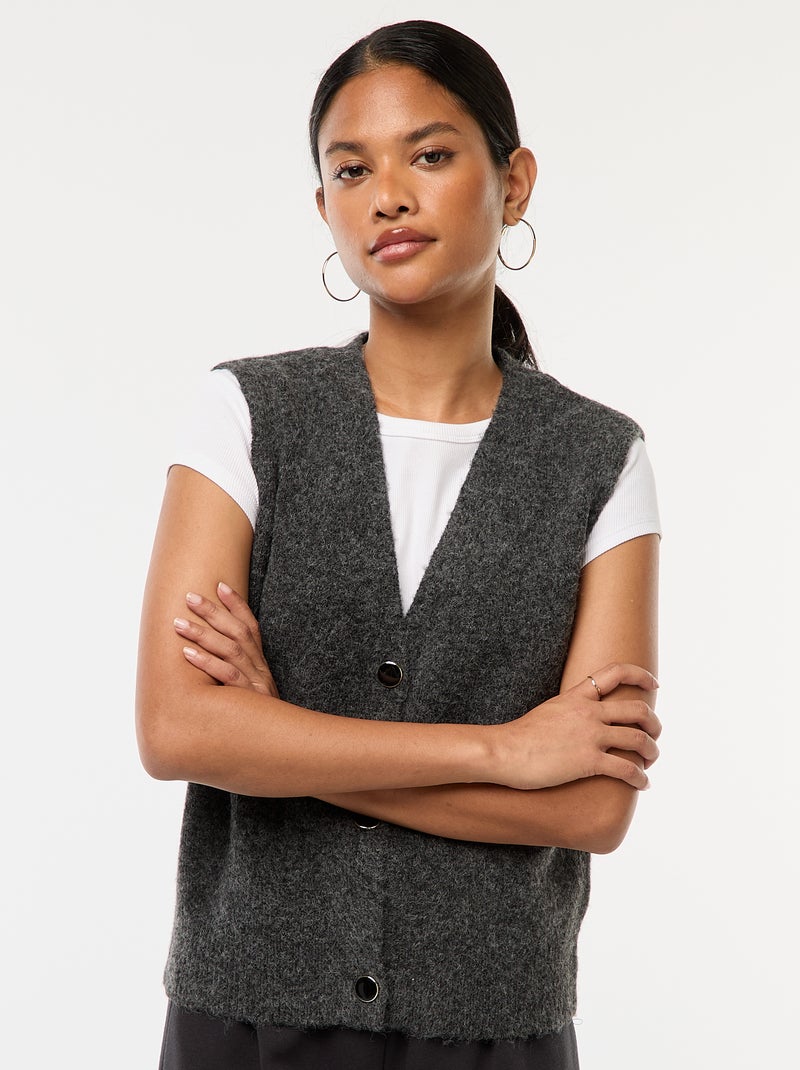Gilet sans manches en maille douce et chaude Gris - Kiabi