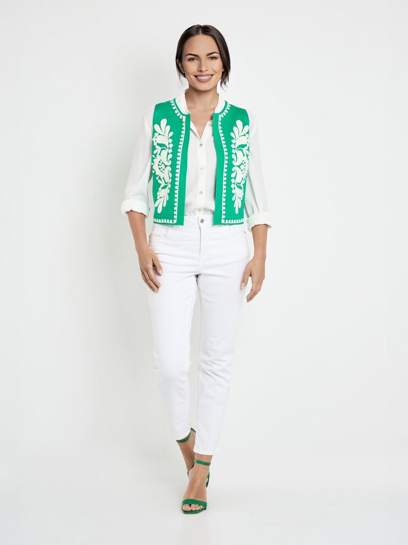 Gilet sans manches en maille et broderies - AFIBEL Vert - Kiabi