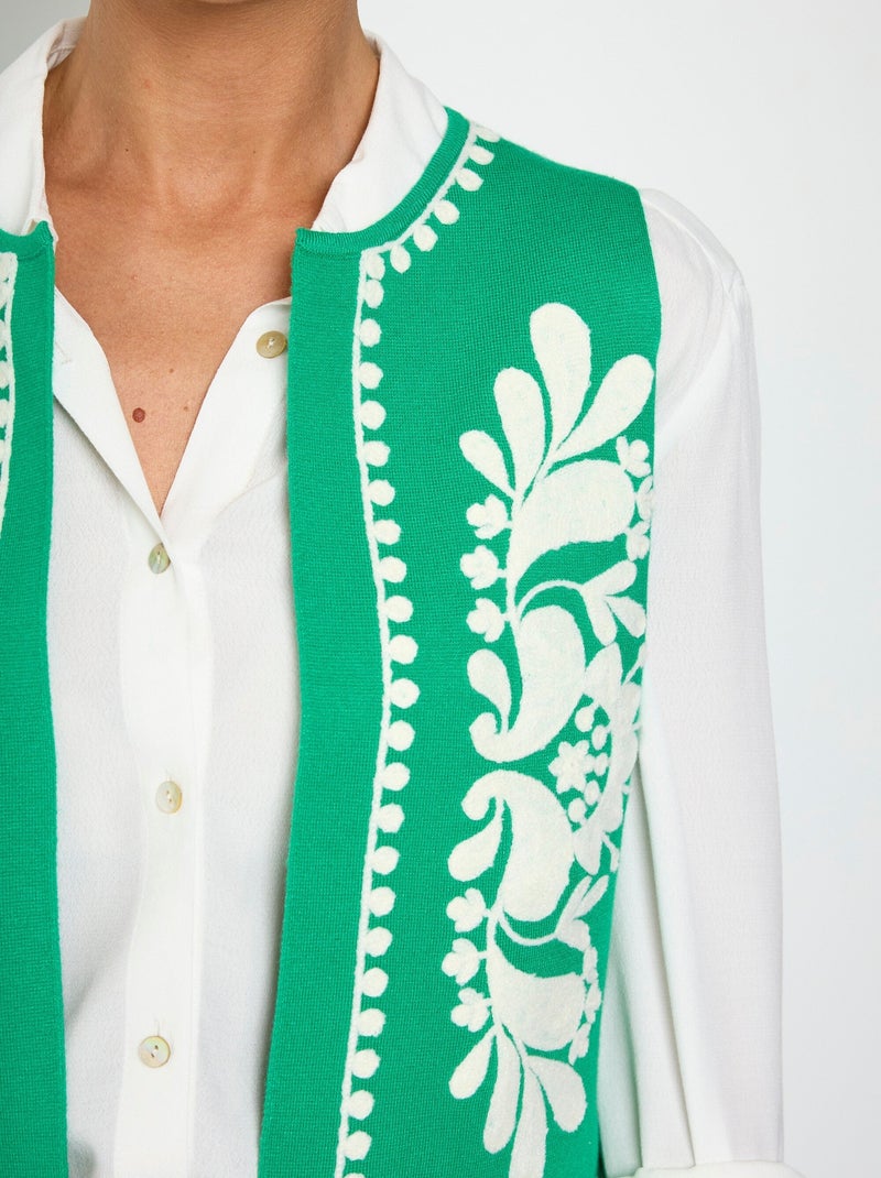 Gilet sans manches en maille et broderies - AFIBEL Vert - Kiabi