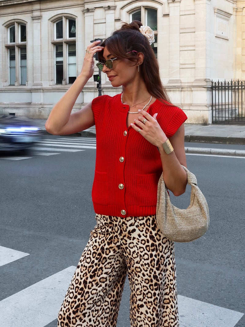 Gilet sans manches en maille tricot Rouge - Kiabi