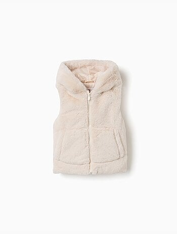 Gilet sans manches en peluche douce synthétique à capuche