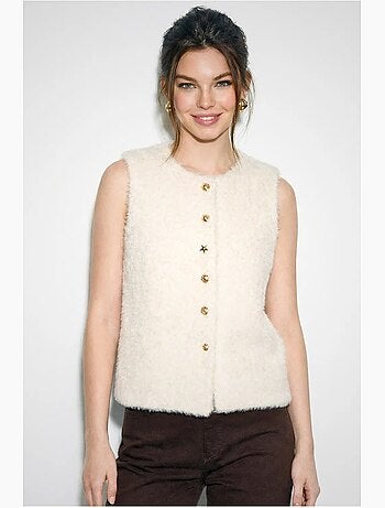 Gilet sans manches en peluche épaisse avec fermeture à boutons lucci