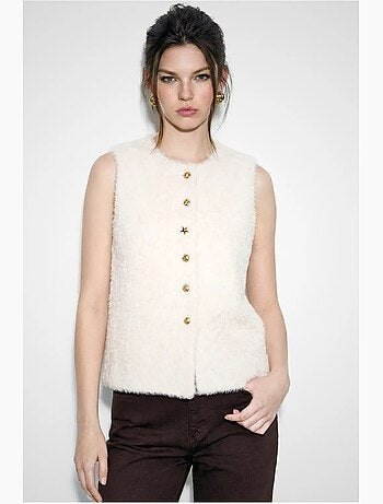 Gilet sans manches en peluche épaisse avec fermeture à boutons lucci