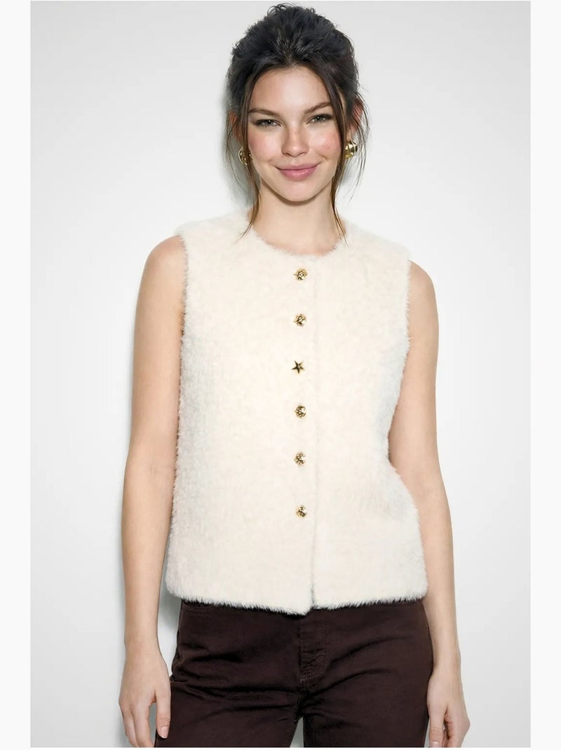 Gilet sans manches en peluche épaisse avec fermeture à boutons lucci Crème - Kiabi