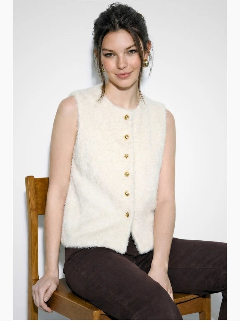 Gilet sans manches en peluche épaisse avec fermeture à boutons lucci Crème - Kiabi