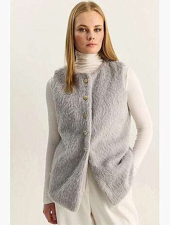 Gilet sans manches en peluche épaisse avec fermeture à boutons lucci