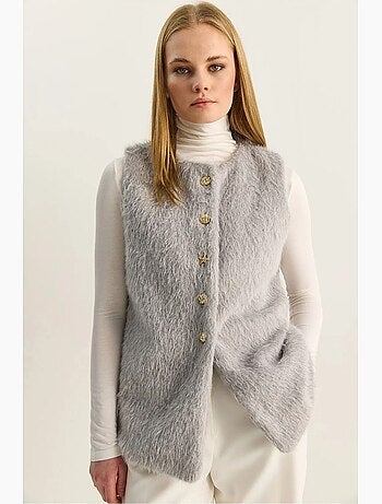 Gilet sans manches en peluche épaisse avec fermeture à boutons lucci