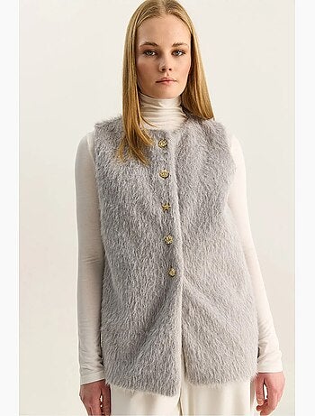 Gilet sans manches en peluche épaisse avec fermeture à boutons lucci