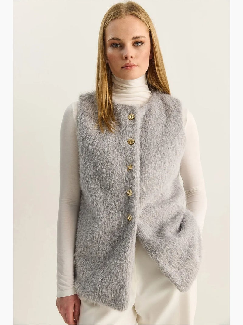 Gilet sans manches en peluche épaisse avec fermeture à boutons lucci Gris - Kiabi