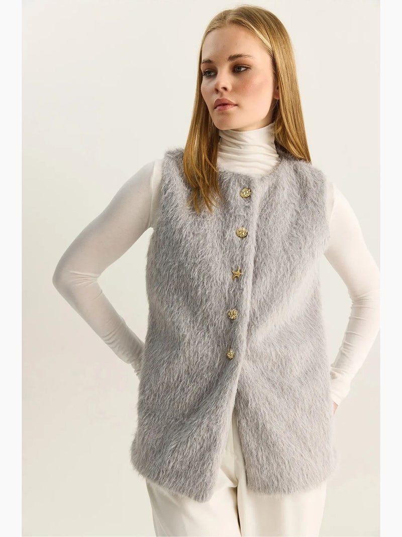 Gilet sans manches en peluche épaisse avec fermeture à boutons lucci Gris - Kiabi