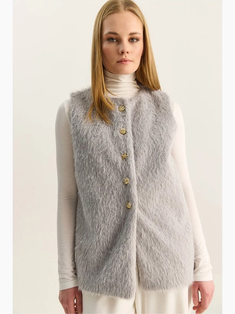 Gilet sans manches en peluche épaisse avec fermeture à boutons lucci Gris - Kiabi