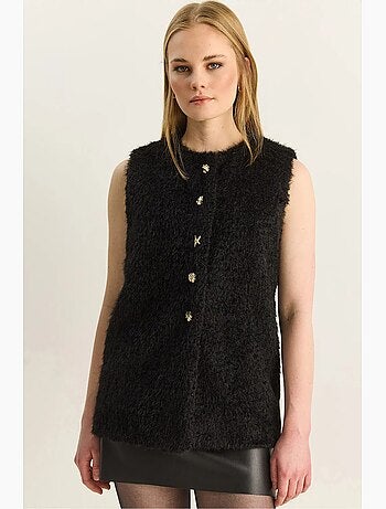 Gilet sans manches en peluche épaisse avec fermeture à boutons lucci