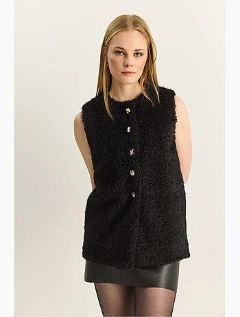 Gilet sans manches en peluche épaisse avec fermeture à boutons lucci