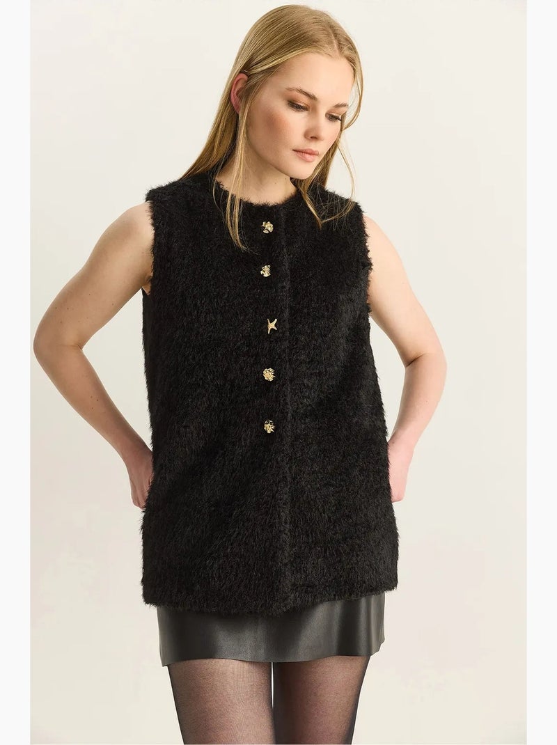 Gilet sans manches en peluche épaisse avec fermeture à boutons lucci Noir - Kiabi