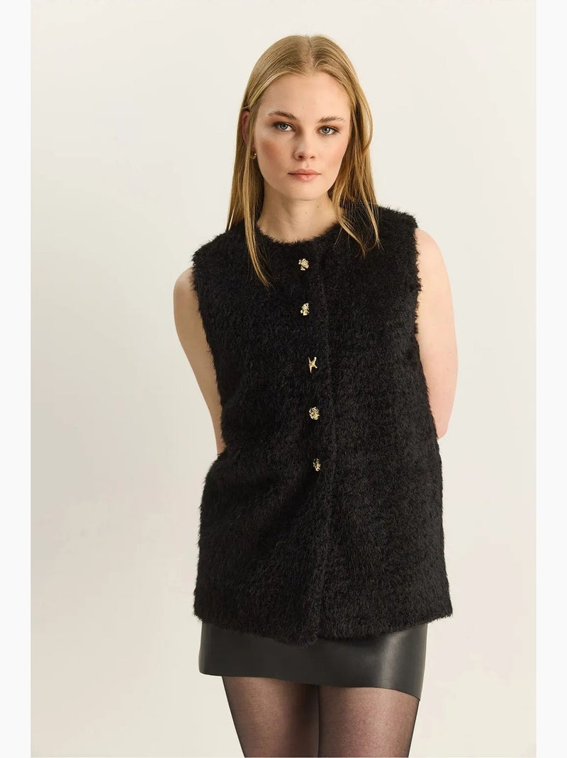 Gilet sans manches en peluche épaisse avec fermeture à boutons lucci Noir - Kiabi