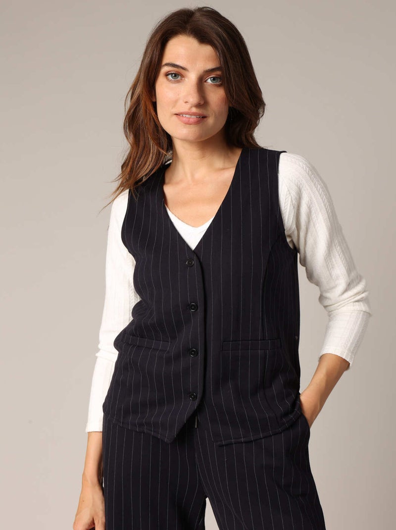 Gilet sans manches en tissu rayé pour femme, au style tailoring affirmé
 'Deeluxe' Bleu marine - Kiabi