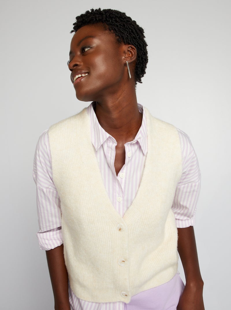 Gilet sans manches en tricot Beige - Kiabi