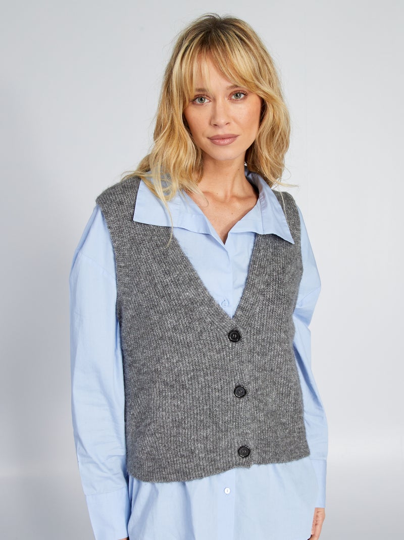 Gilet sans manches en tricot Gris - Kiabi