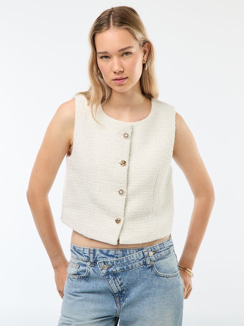 Gilet sans manches en tweed avec boutons fantaisies - Kiabi