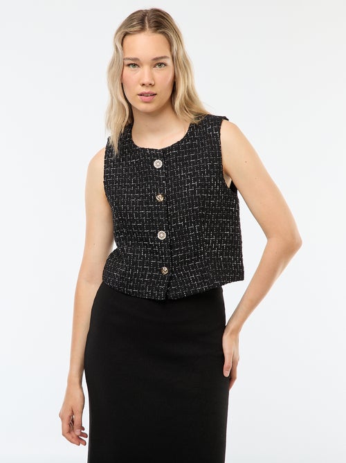 Gilet sans manches en tweed avec boutons fantaisies - Kiabi