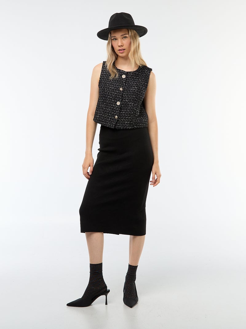 Gilet sans manches en tweed avec boutons fantaisies Noir - Kiabi