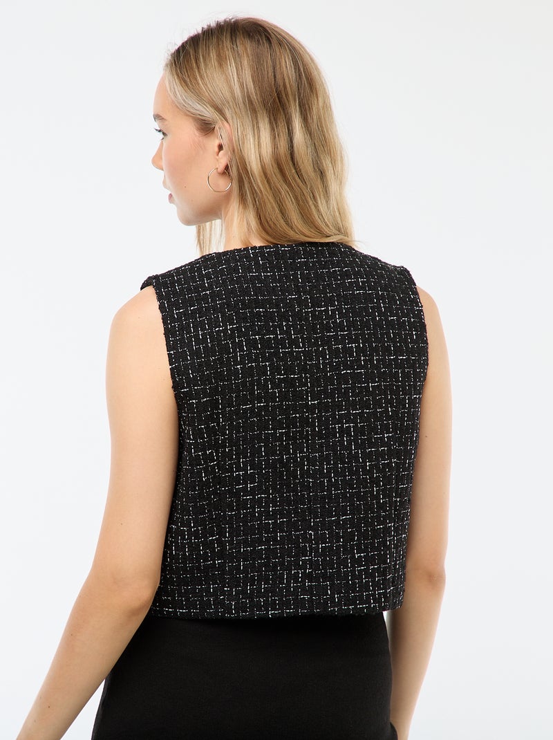 Gilet sans manches en tweed avec boutons fantaisies Noir - Kiabi