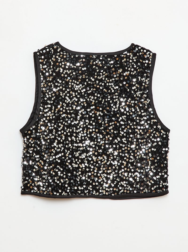 Gilet sans manches en velours avec sequins Gris - Kiabi