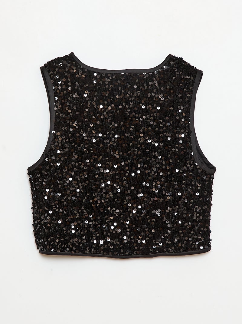 Gilet sans manches en velours avec sequins Noir - Kiabi