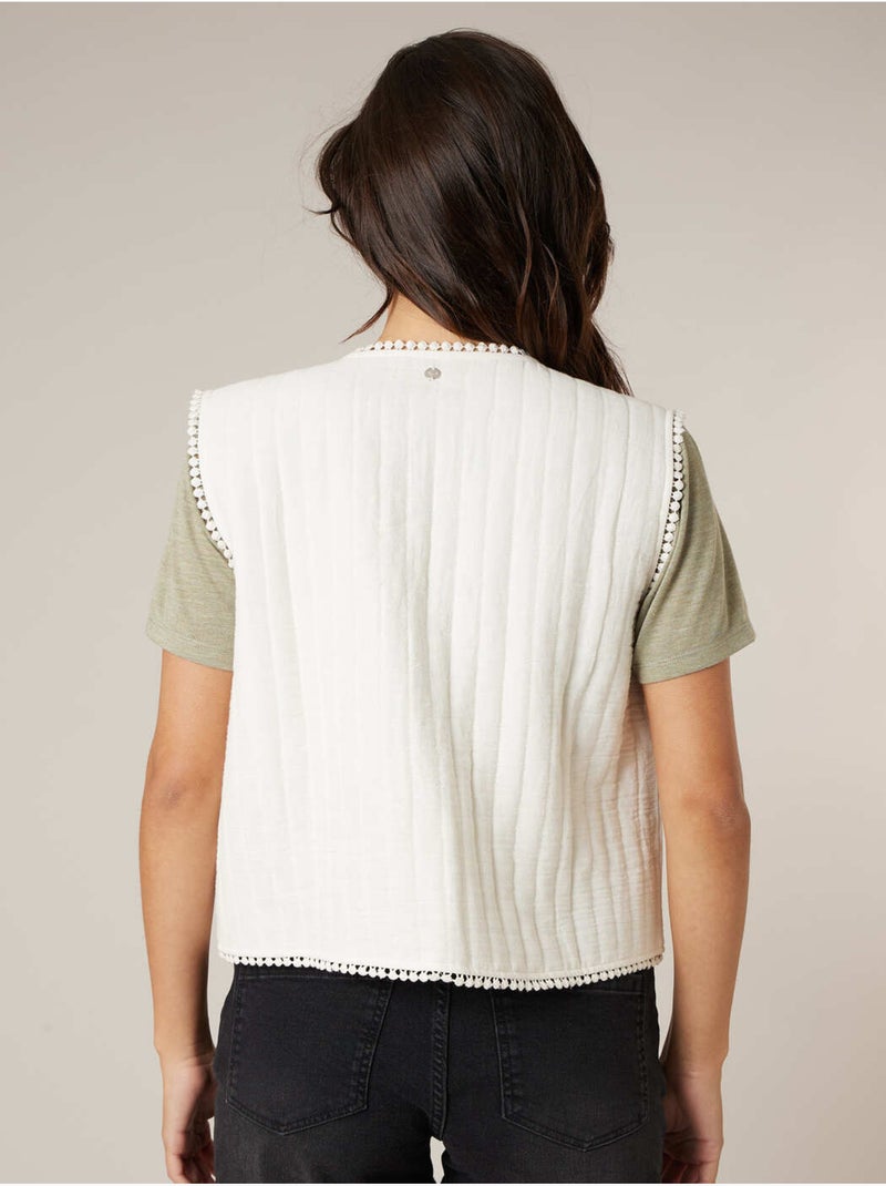 Gilet sans manches esprit bohème chic 100% coton 'Deeluxe' Blanc - Kiabi