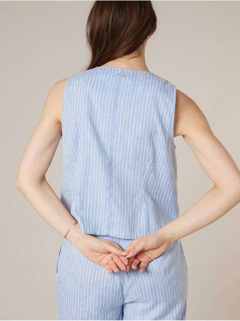 Gilet sans manches esprit tailleur en coton mélangé 'Deeluxe' Bleu - Kiabi