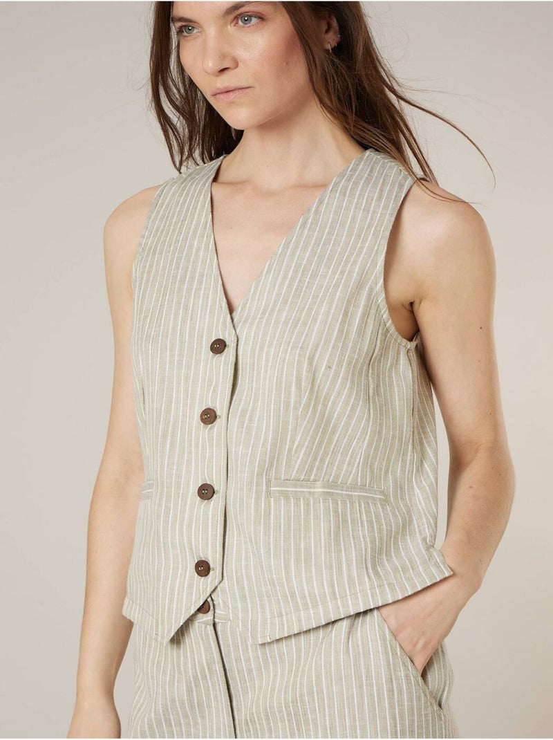 Gilet sans manches esprit tailleur en coton mélangé 'Deeluxe' Kaki - Kiabi