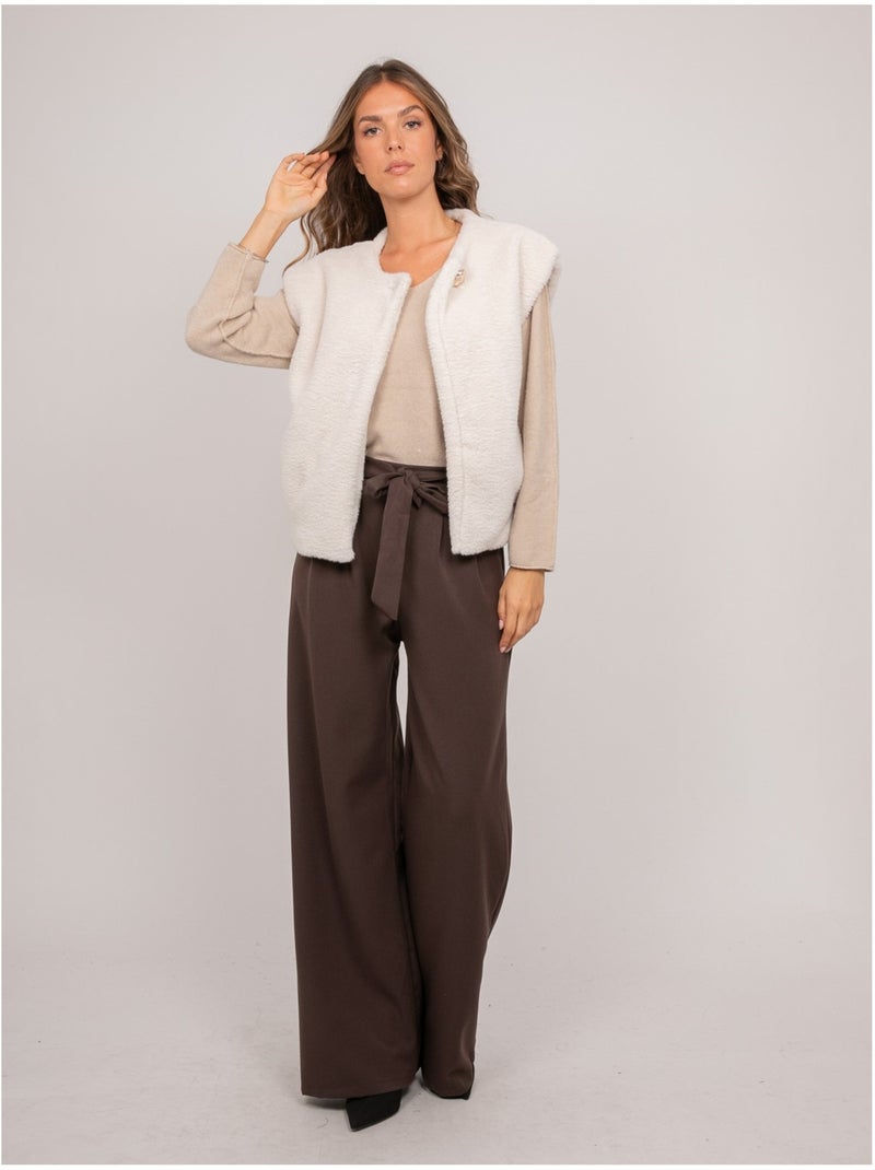 Gilet sans manches fausse fourrure ulla Ecru - Kiabi