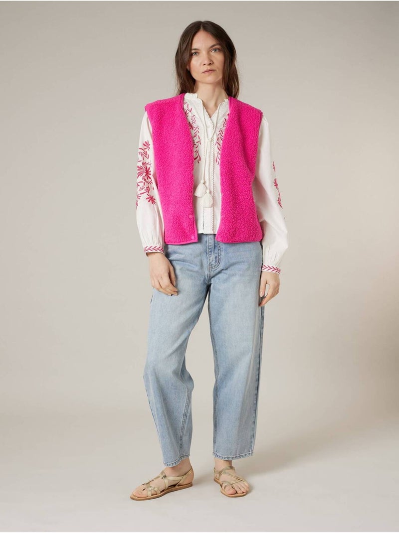 Gilet sans manches femme au toucher doux et texturé 'Deeluxe' Rose fluo - Kiabi