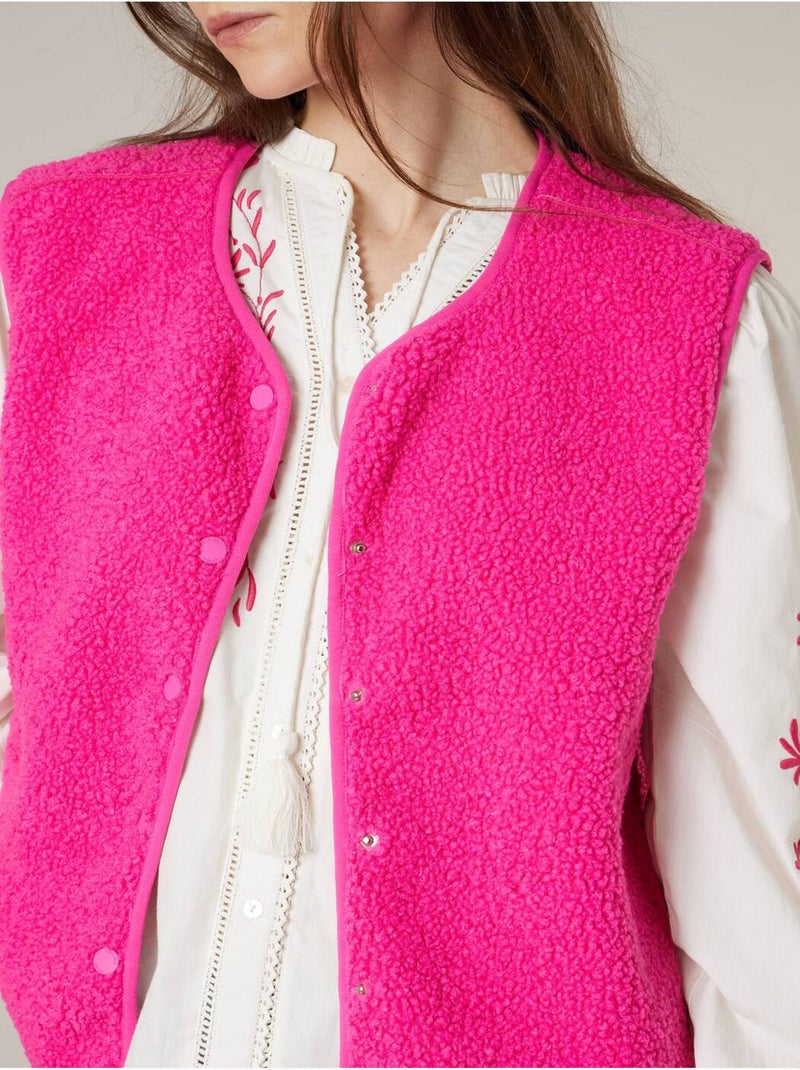 Gilet sans manches femme au toucher doux et texturé 'Deeluxe' Rose fluo - Kiabi