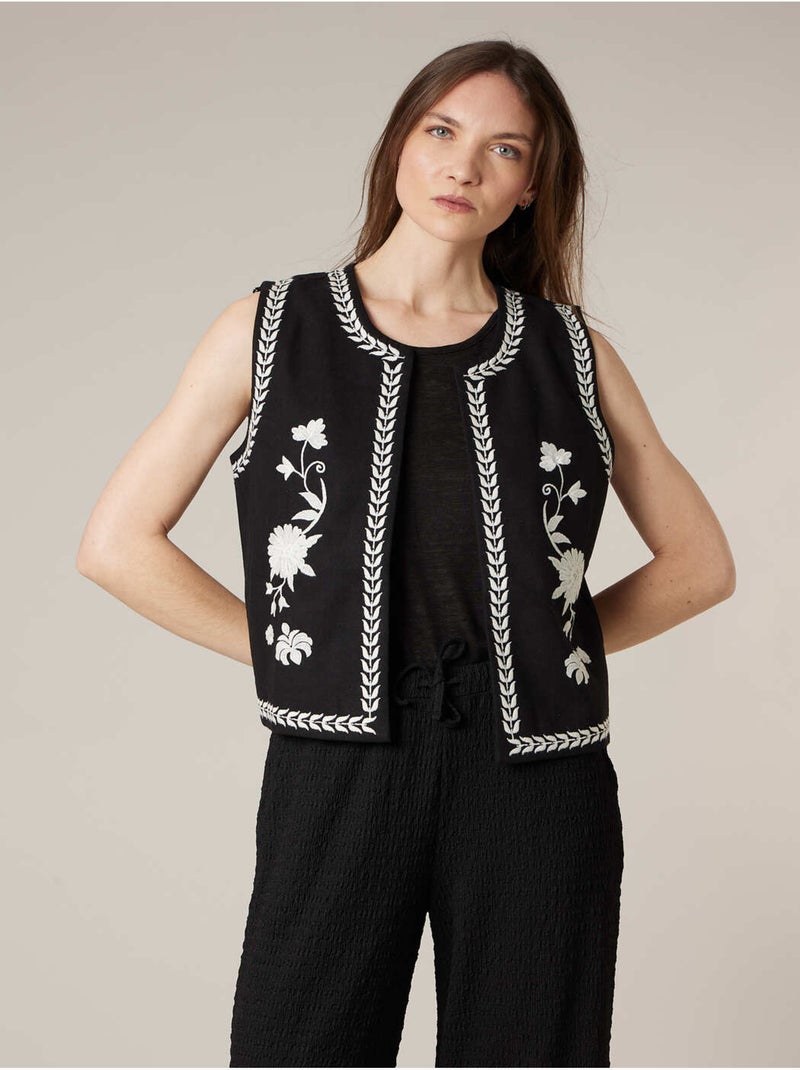 Gilet sans manches femme bohème 100% coton 'Deeluxe' Noir - Kiabi