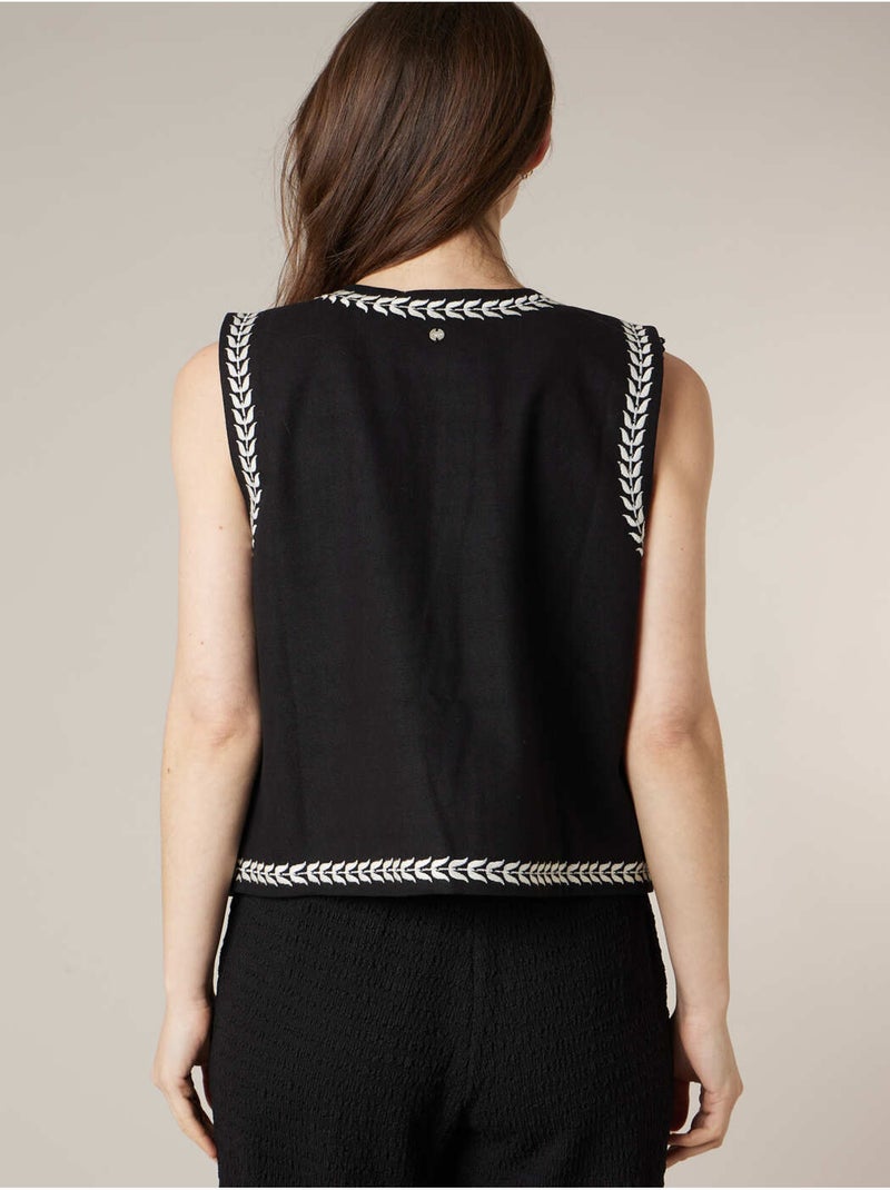 Gilet sans manches femme bohème 100% coton 'Deeluxe' Noir - Kiabi