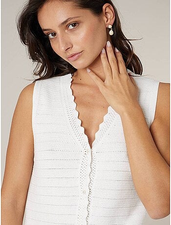 Gilet sans manches femme en coton pointelle 'Deeluxe'