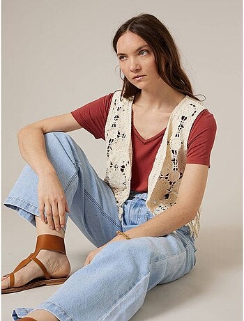 Gilet sans manches femme en crochet ajouré 100% coton 'Deeluxe'