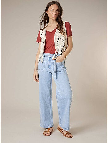 Gilet sans manches femme en crochet ajouré 100% coton 'Deeluxe'